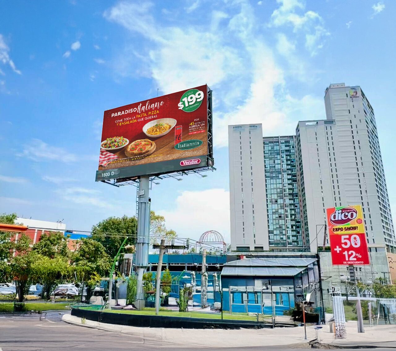 Italianni's billboard promoting their restaurants in this Mexico prDOOH campaign